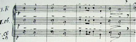 〔楽譜〕自筆譜のファクシミリではOb、Clはテヌート。