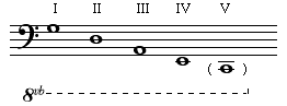 5つの弦は、高い方からG-D-A-E-Cという調弦。