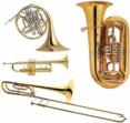 [Four major brass instruments in an orchestra: horn, trumpet, trombone and tuba]