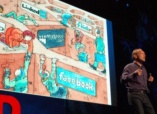 図2:TED2009で「ソーシャルネットの壁」をスライド上映して説明するバーナーズ＝リー